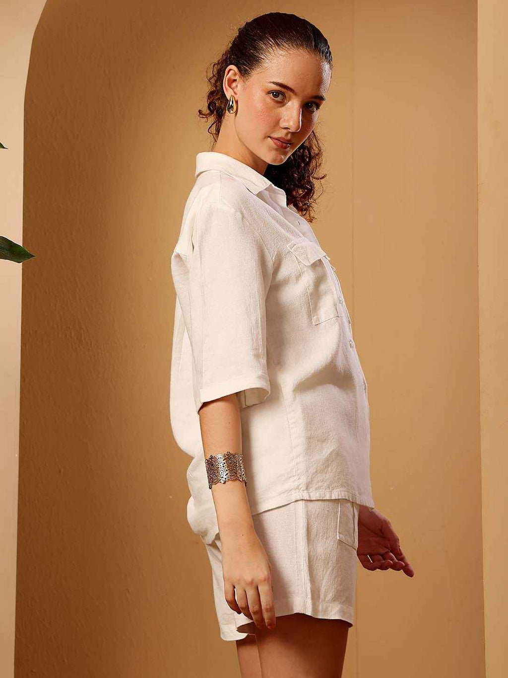 White Linen Blend resort Co-ord Set