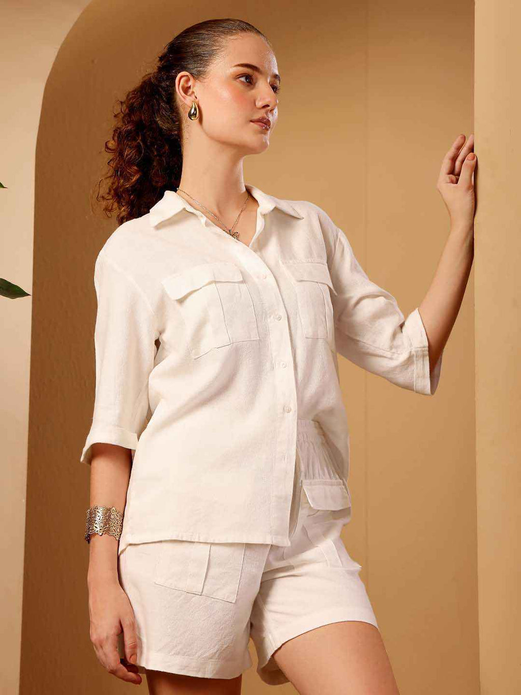 White Linen Blend resort Co-ord Set