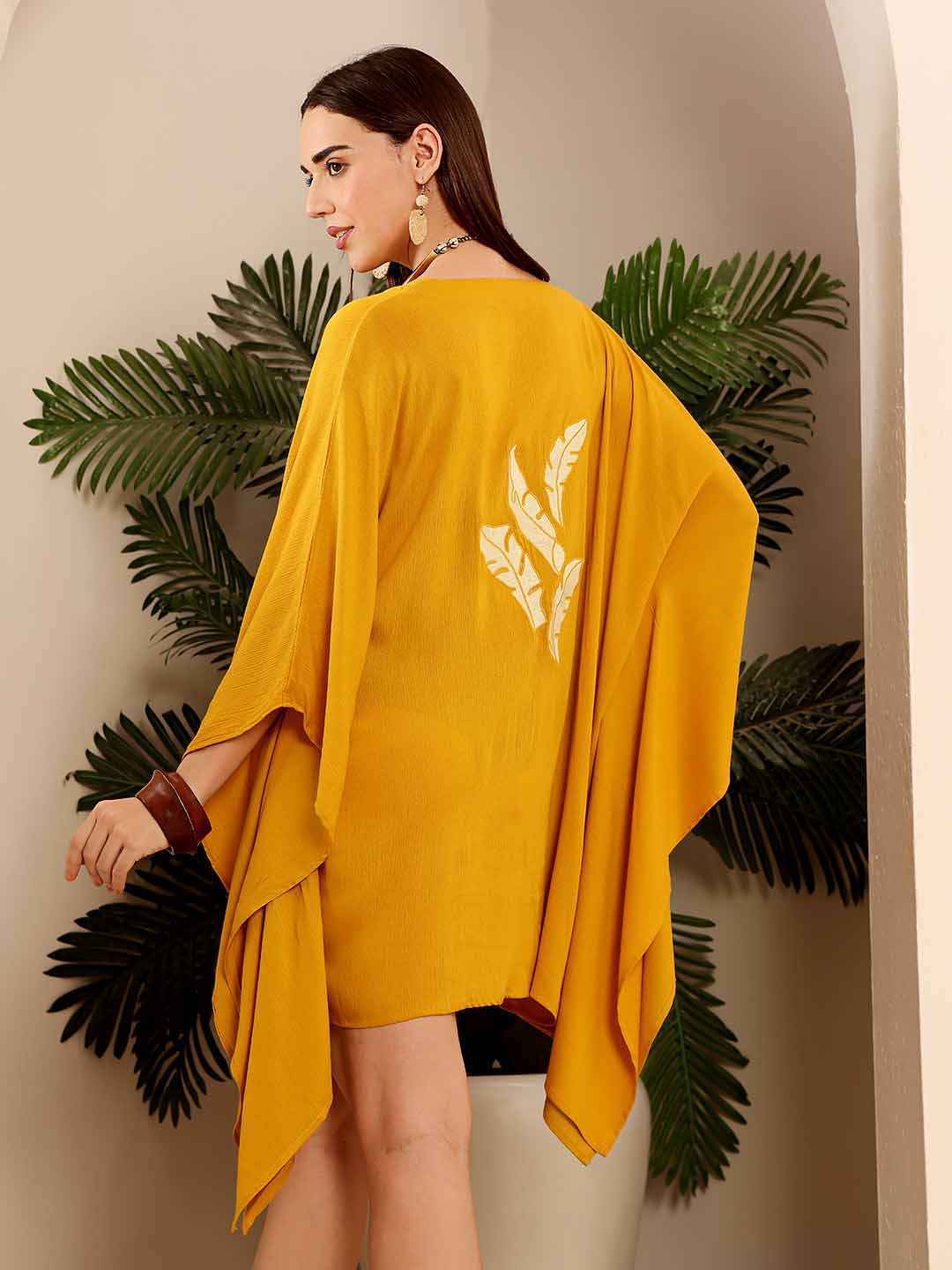 Mustard Embroidered Viscose Beach Cover Up