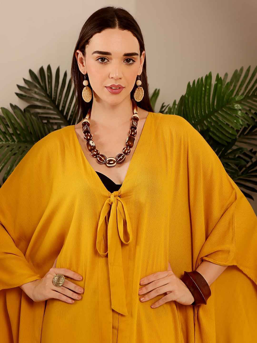 Mustard Embroidered Viscose Beach Cover Up