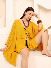 Mustard Embroidered Viscose Beach Cover Up - Eliaki