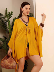 Mustard Embroidered Viscose Beach Cover Up - Eliaki