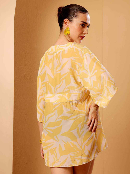 Yellow printed beach Cover Up