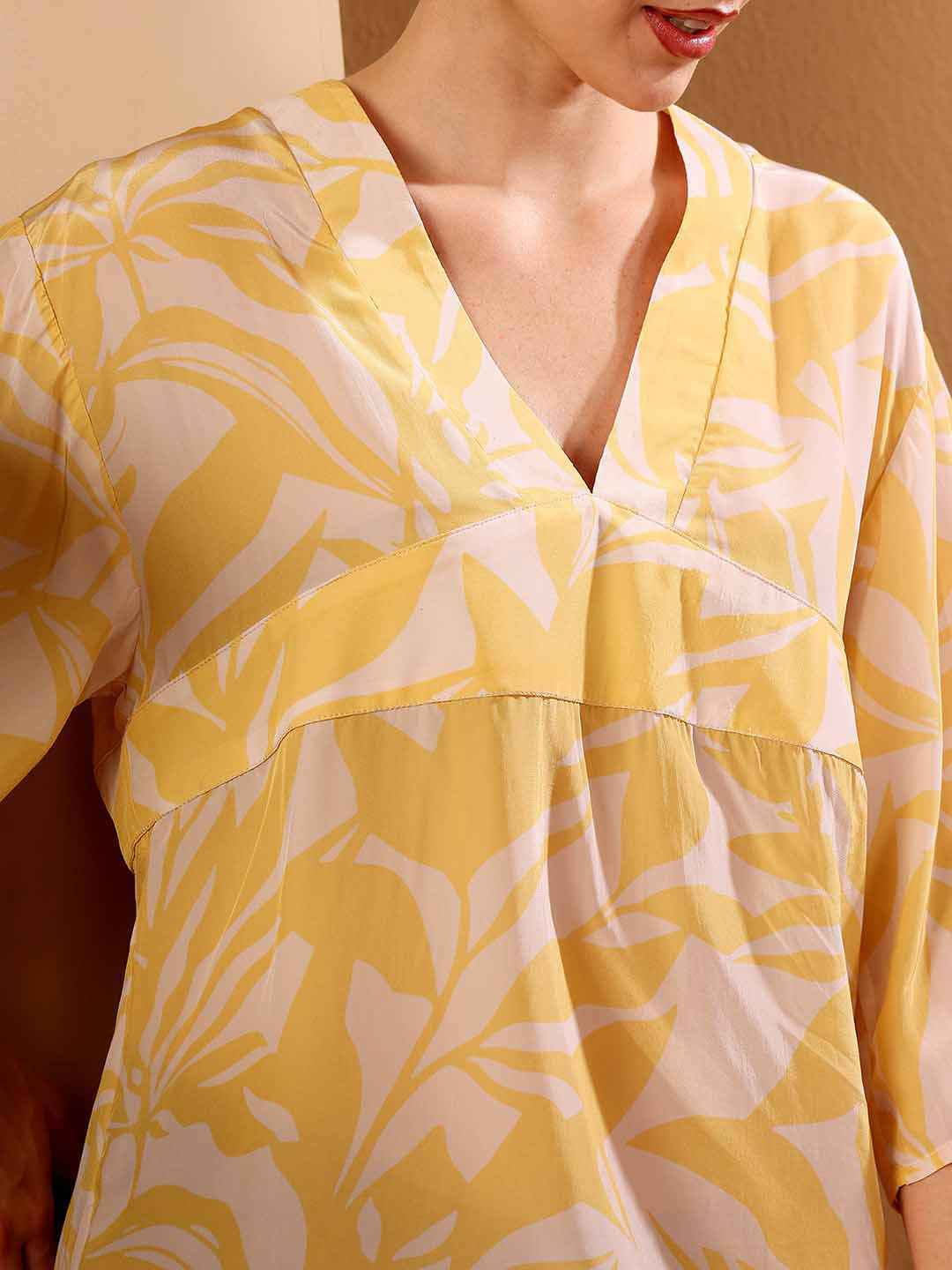 Yellow printed beach Cover Up