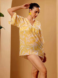 Yellow printed beach Cover Up