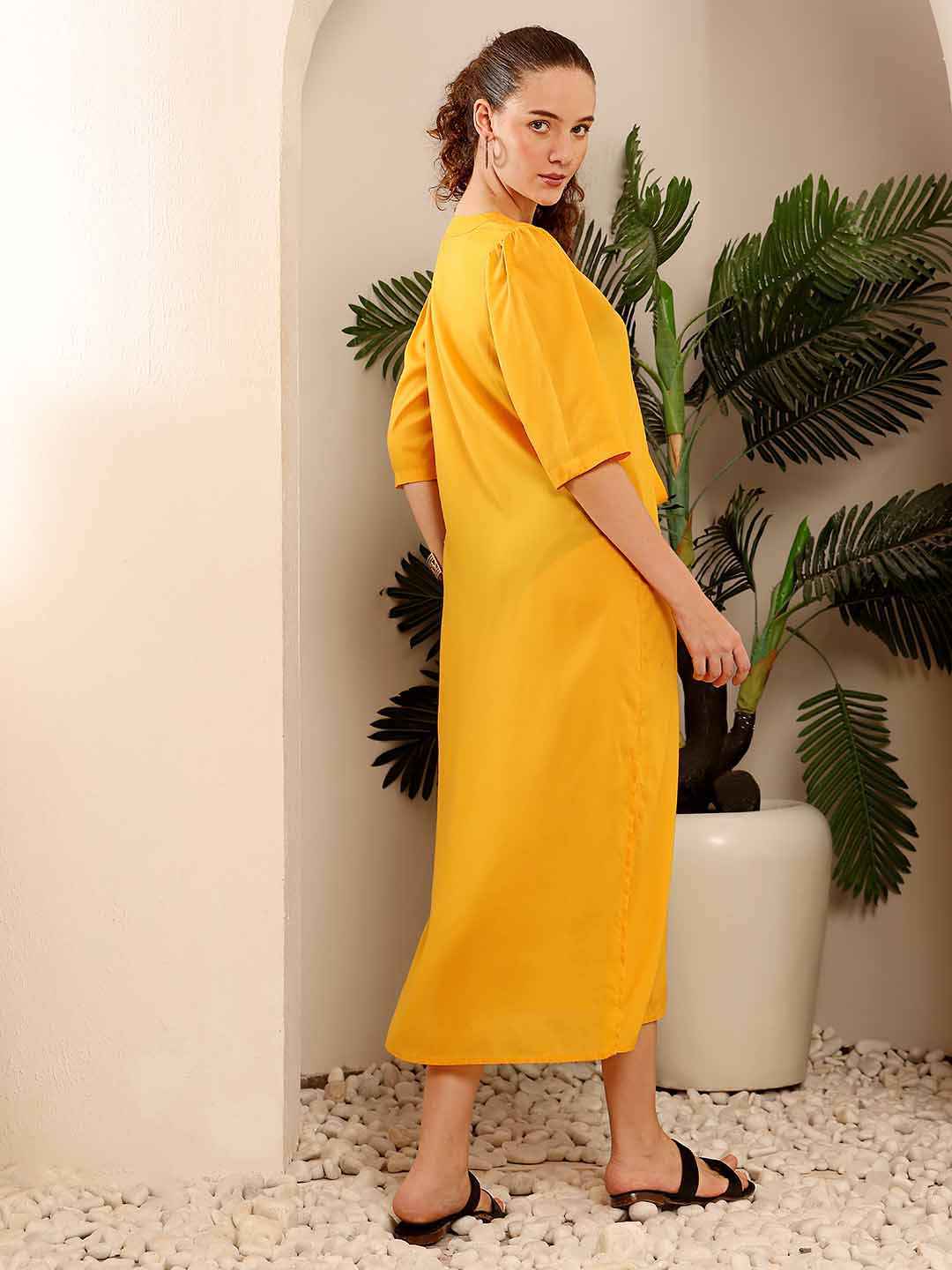 Yellow Slit Maxi beach Cover-Up