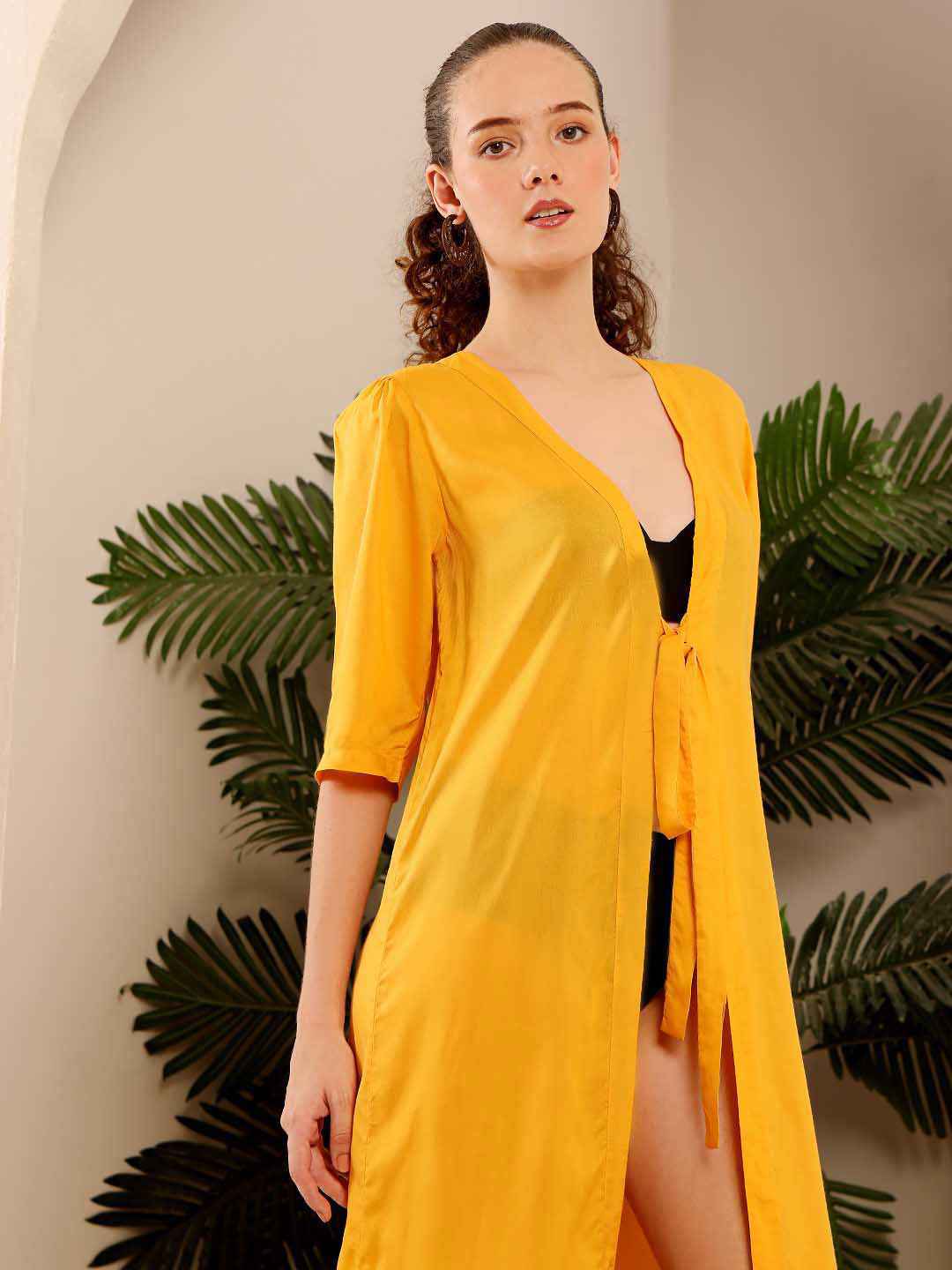 Yellow Slit Maxi beach Cover-Up