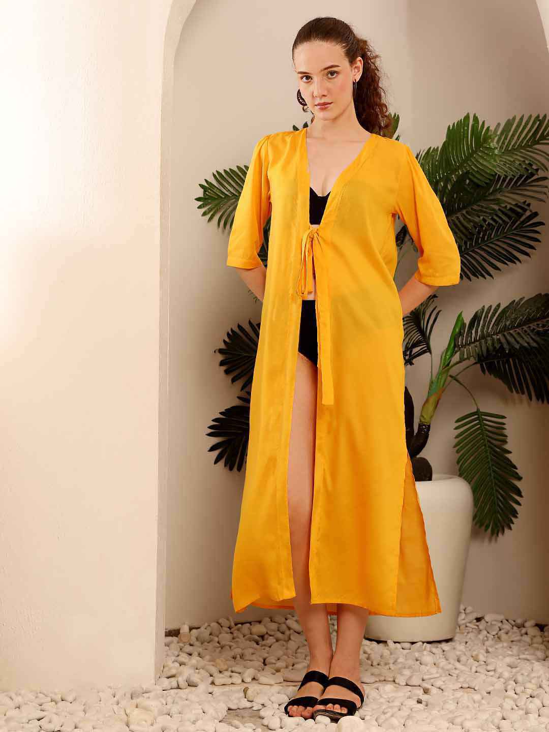 Yellow Slit Maxi beach Cover-Up