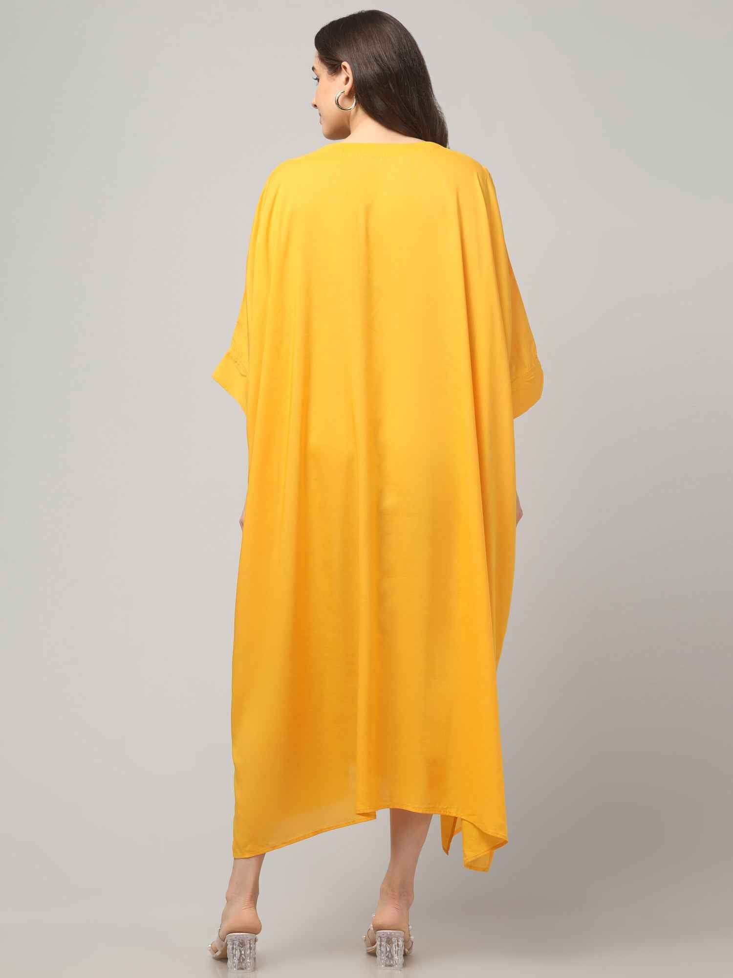 Eliaki Marigold Beaded V-Neck Kaftan Dress