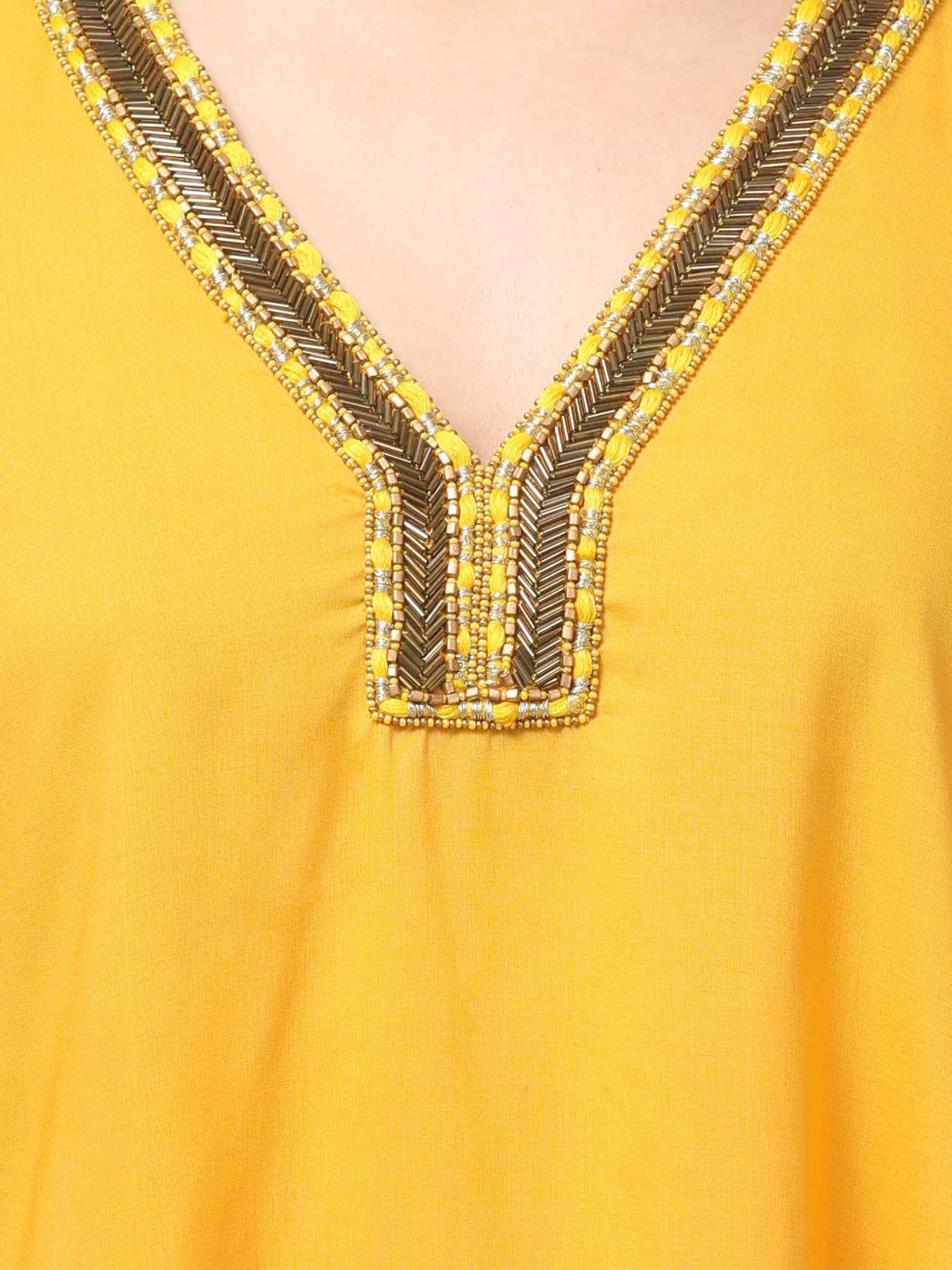 Eliaki Marigold Beaded V-Neck Kaftan Dress