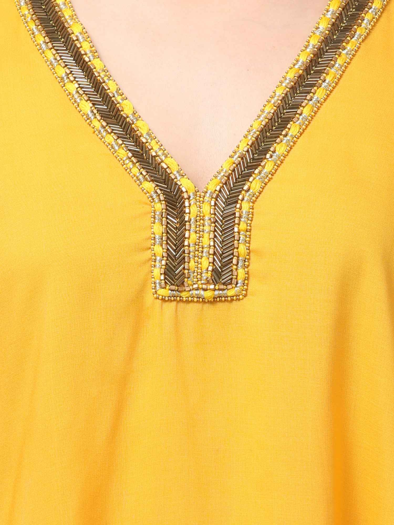 Eliaki Marigold Beaded V-Neck Kaftan Dress